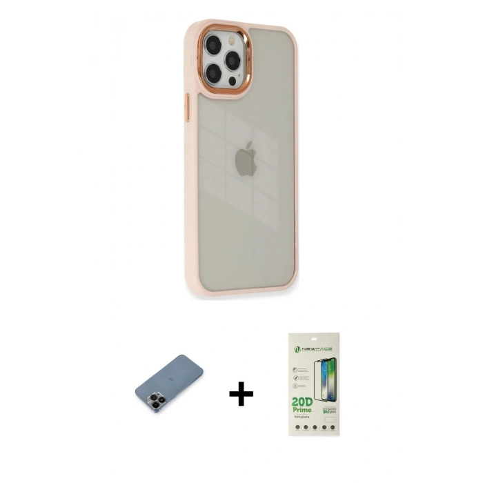 MARSİLYAN™- iPhone 12 Pro Max Kılıf Eksen Doku Prime - Siyah 20D Premium Cam Ekran Koruyucu + Shine Kamera Lens Koruma Cam - SH