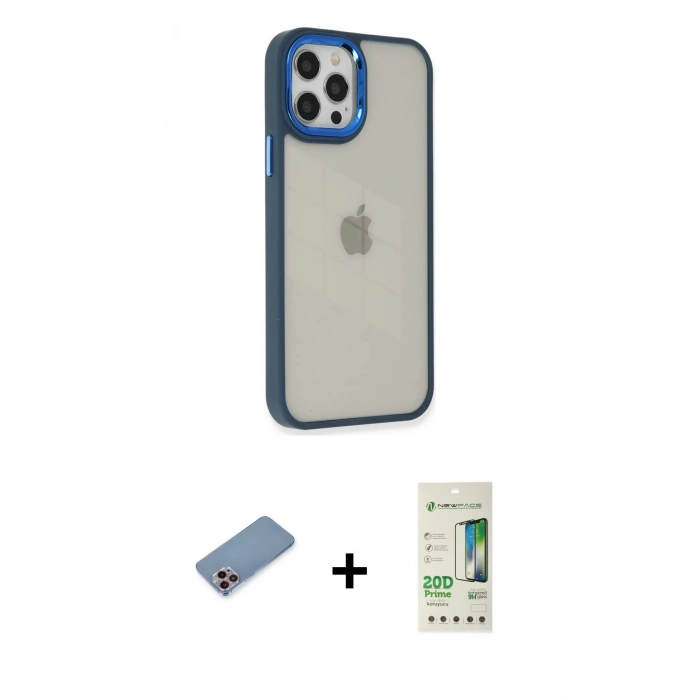 MARSİLYAN™- iPhone 12 Pro Max Kılıf Eksen Doku Prime - Siyah 20D Premium Cam Ekran Koruyucu + Shine Kamera Lens Koruma Cam - PE