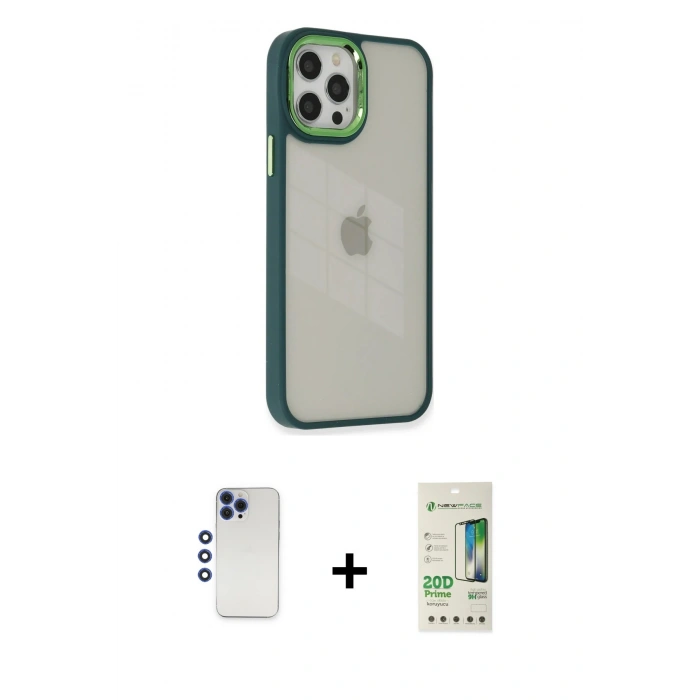 MARSİLYAN™- iPhone 12 Pro Max Kılıf Eksen Doku Prime - Siyah 20D Premium Cam Ekran Koruyucu + Shine Kamera Lens - LT