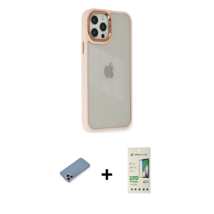 MARSİLYAN™- iPhone 12 Pro Max Kılıf Eksen Doku Prime - Siyah 20D Premium Cam Ekran Koruyucu + Shine Kamera Lens Koruma Cam - PE