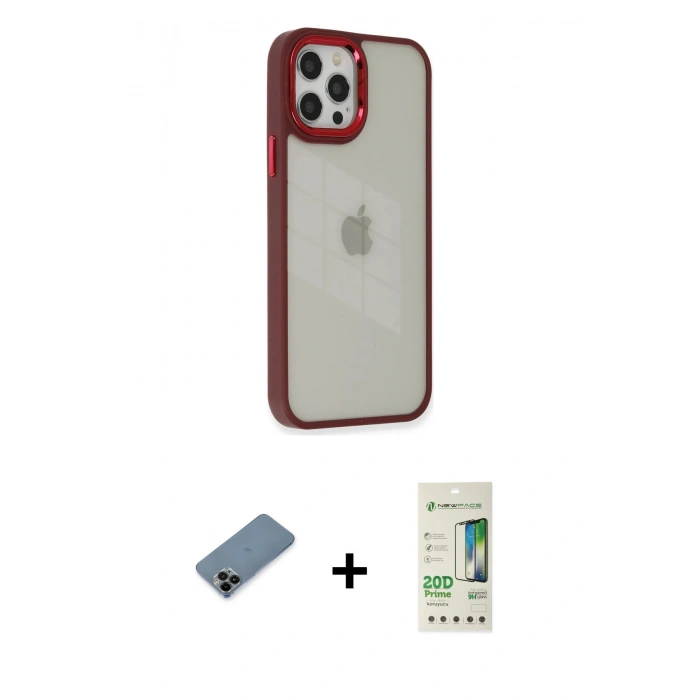 MARSİLYAN™- iPhone 12 Pro Max Kılıf Eksen Doku Prime - Siyah 20D Premium Cam Ekran Koruyucu + Shine Kamera Lens Koruma Cam - SH