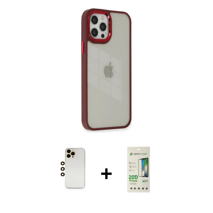 MARSİLYAN™- iPhone 12 Pro Max Kılıf Eksen Doku Prime - Siyah 20D Premium Cam Ekran Koruyucu + Shine Kamera Lens - GD