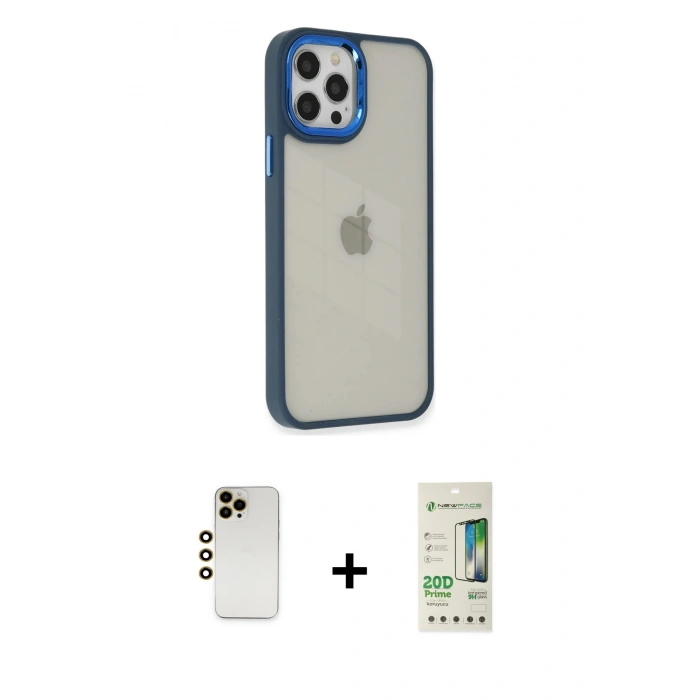 MARSİLYAN™- iPhone 12 Pro Max Kılıf Eksen Doku Prime - Siyah 20D Premium Cam Ekran Koruyucu + Shine Kamera Lens - GD