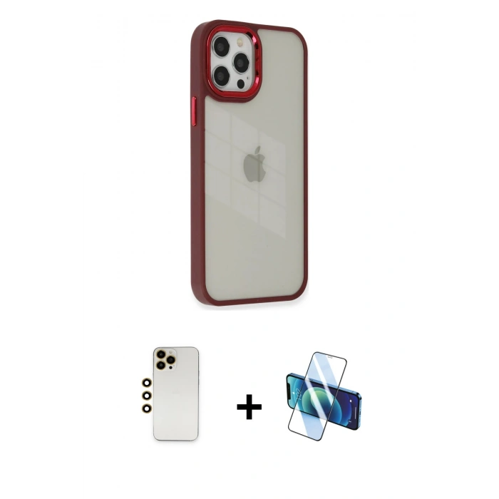 MARSİLYAN™- iPhone 12 Pro Max Kılıf Eksen Doku Prime - Siyah 3D Antistatik Cam Ekran Koruyucu + Shine Kamera Lens - GD