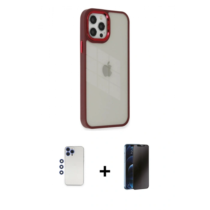 MARSİLYAN™- iPhone 12 Pro Max Kılıf Eksen Doku Prime - Siyah 3D Antistatik Hayalet Cam Ekran Koruyucu + Shine Kamera Lens - LT