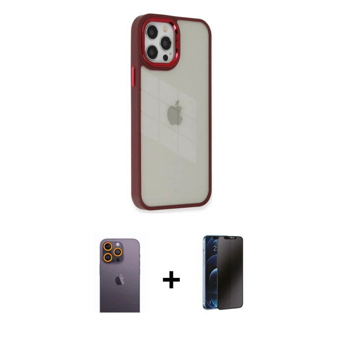 MARSİLYAN™- iPhone 12 Pro Max Kılıf Eksen Doku Prime - Siyah 3D Antistatik Hayalet Cam Ekran Koruyucu + Neon Fosforlu Kamera Lens - SI