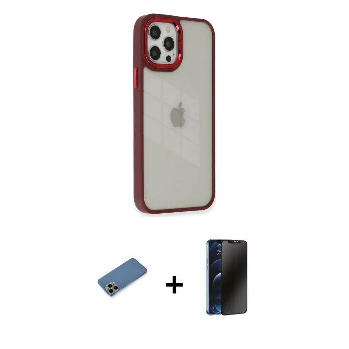 MARSİLYAN™- iPhone 12 Pro Max Kılıf Eksen Doku Prime - Siyah 3D Antistatik Hayalet Cam Ekran Koruyucu + Shine Kamera Lens Koruma Cam - GD