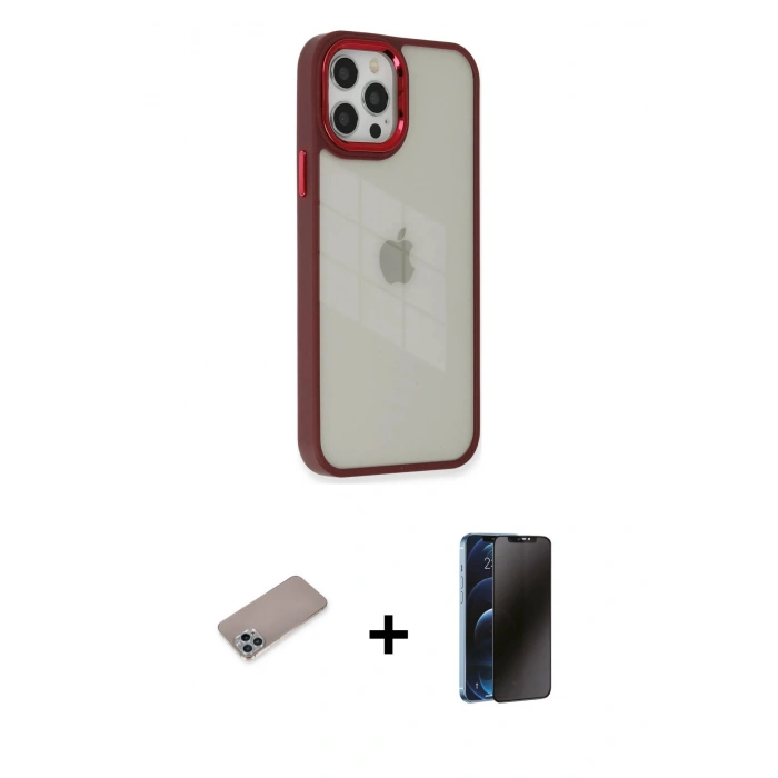 MARSİLYAN™- iPhone 12 Pro Max Kılıf Eksen Doku Prime - Siyah 3D Antistatik Hayalet Cam Ekran Koruyucu + Shine Kamera Lens Koruma Cam - SABE
