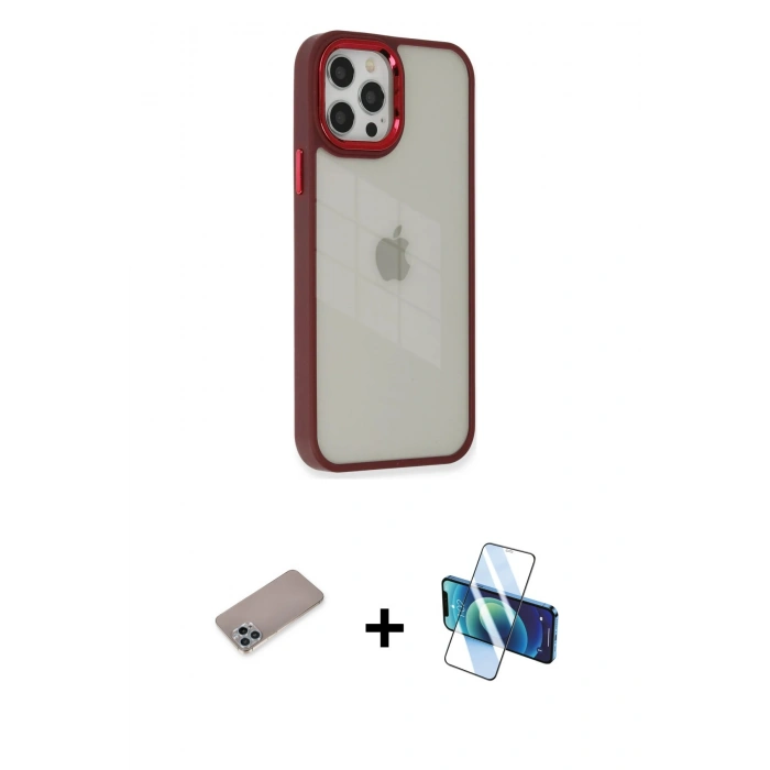 MARSİLYAN™- iPhone 12 Pro Max Kılıf Eksen Doku Prime - Siyah 3D Antistatik Seramik Nano Ekran Koruyucu + Sierra Blue Shine Kamera Lens Koruma Cam
