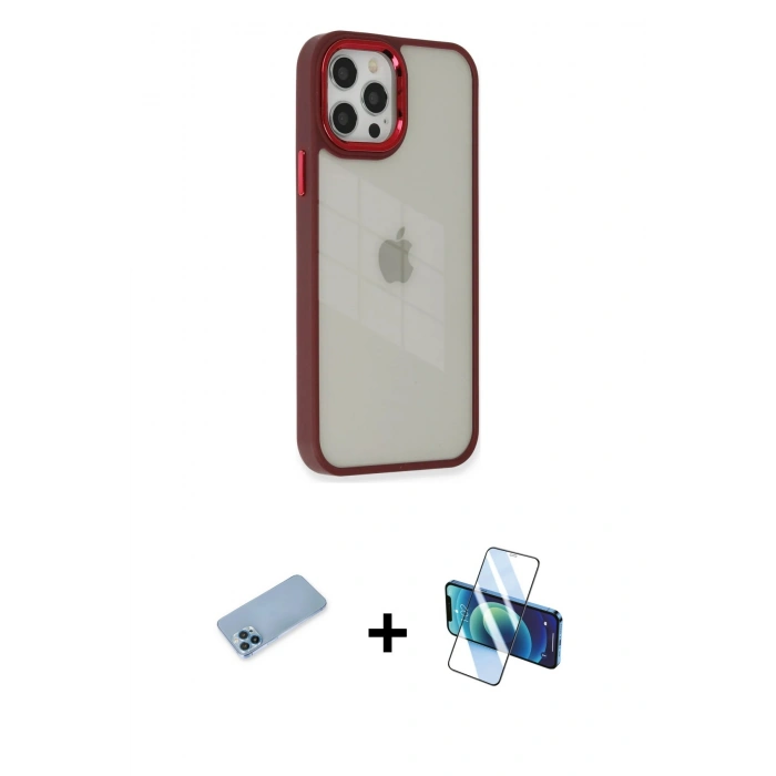MARSİLYAN™- iPhone 12 Pro Max Kılıf Eksen Doku Prime - Siyah 3D Antistatik Seramik Nano Ekran Koruyucu + Shine Kamera Lens Koruma Cam - MI