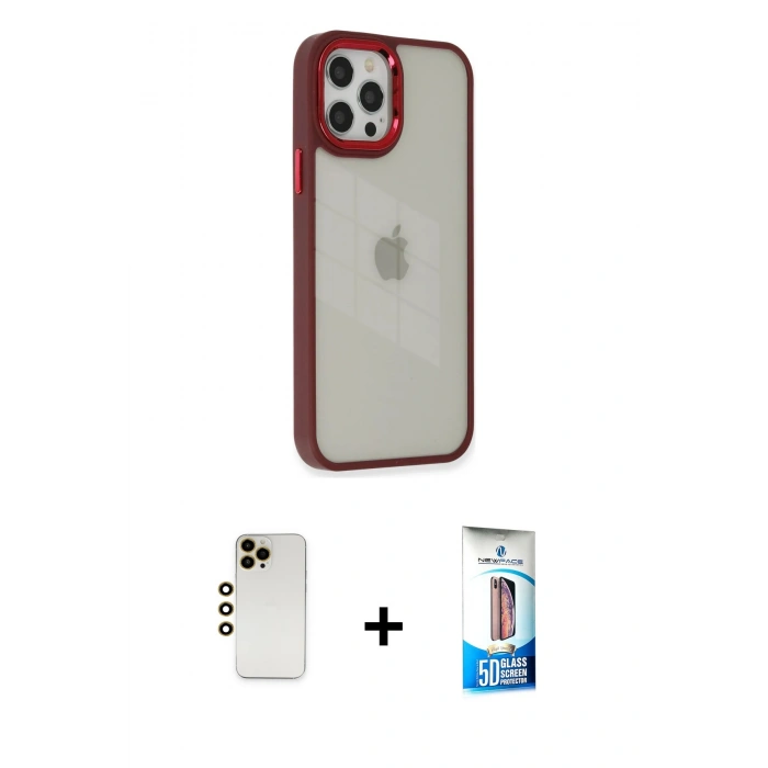 MARSİLYAN™- iPhone 12 Pro Max Kılıf Eksen Doku Prime - Siyah 5D Eko Cam Ekran Koruyucu + Gold Shine Kamera Lens