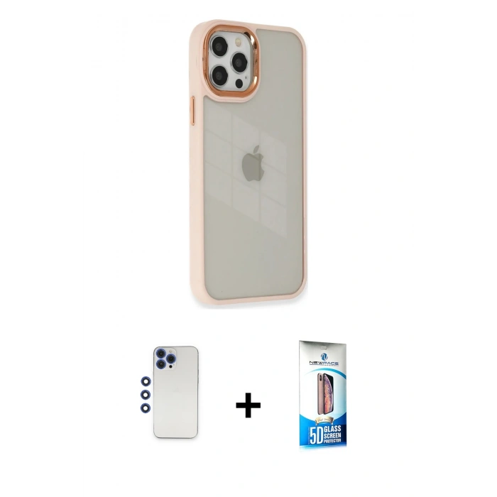 MARSİLYAN™- iPhone 12 Pro Max Kılıf Eksen Doku Prime - Siyah 5D Eko Cam Ekran Koruyucu + Shine Kamera Lens - LT