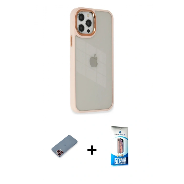 MARSİLYAN™- iPhone 12 Pro Max Kılıf Eksen Doku Prime - Siyah 5D Eko Cam Ekran Koruyucu + Metal Kamera Lens Koruma Cam - KI