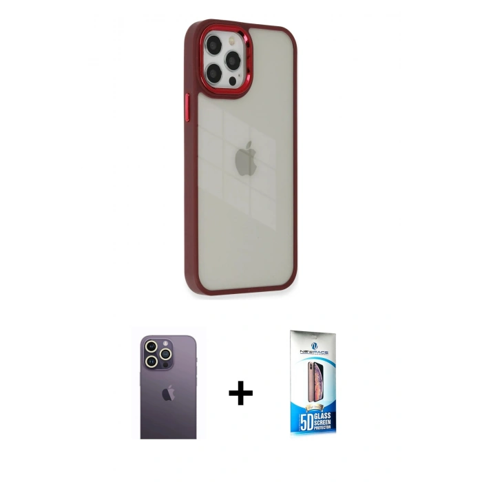 MARSİLYAN™- iPhone 12 Pro Max Kılıf Eksen Doku Prime - Siyah 5D Eko Cam Ekran Koruyucu + Neon Fosforlu Kamera Lens - BZ