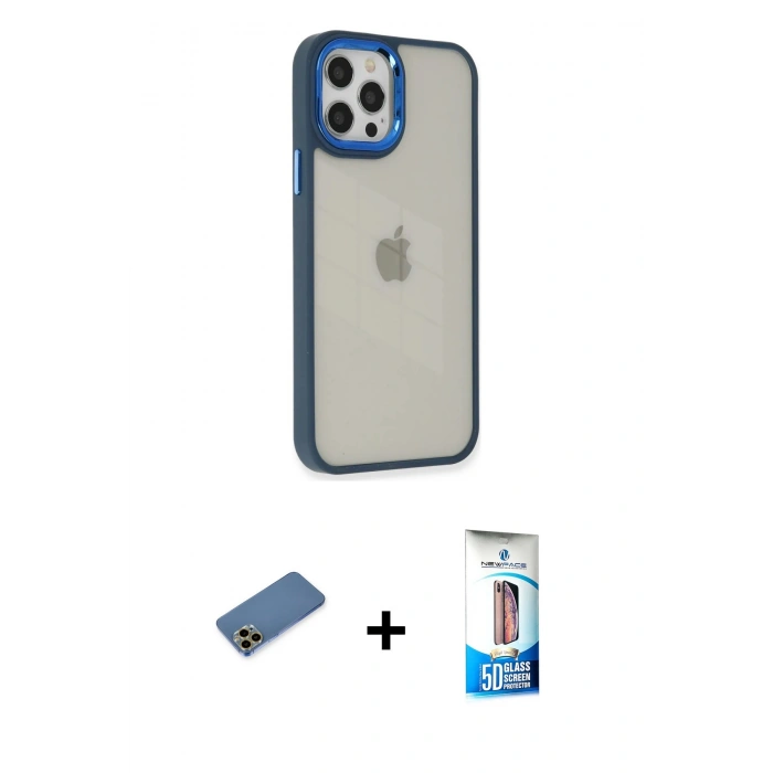 MARSİLYAN™- iPhone 12 Pro Max Kılıf Eksen Doku Prime - Siyah 5D Eko Cam Ekran Koruyucu + Shine Kamera Lens Koruma Cam - GD