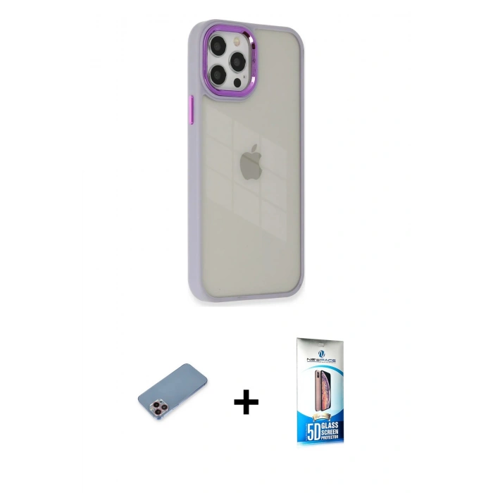 MARSİLYAN™- iPhone 12 Pro Max Kılıf Eksen Doku Prime - Siyah 5D Eko Cam Ekran Koruyucu + Shine Kamera Lens Koruma Cam - PE