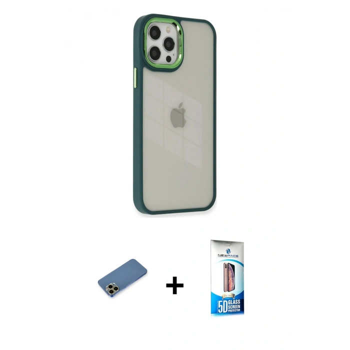 MARSİLYAN™- iPhone 12 Pro Max Kılıf Eksen Doku Prime - Siyah 5D Eko Cam Ekran Koruyucu + Shine Kamera Lens Koruma Cam - GD