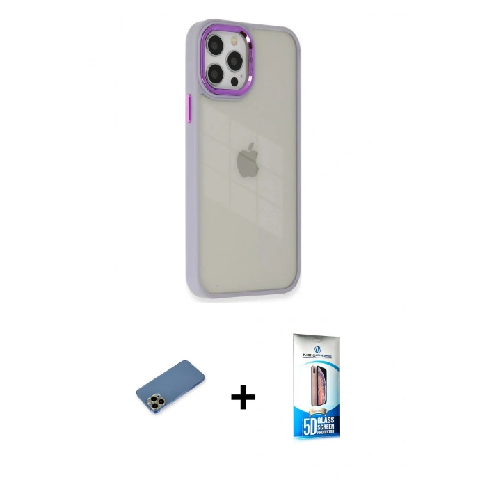 MARSİLYAN™- iPhone 12 Pro Max Kılıf Eksen Doku Prime - Siyah 5D Eko Cam Ekran Koruyucu + Shine Kamera Lens Koruma Cam - GD