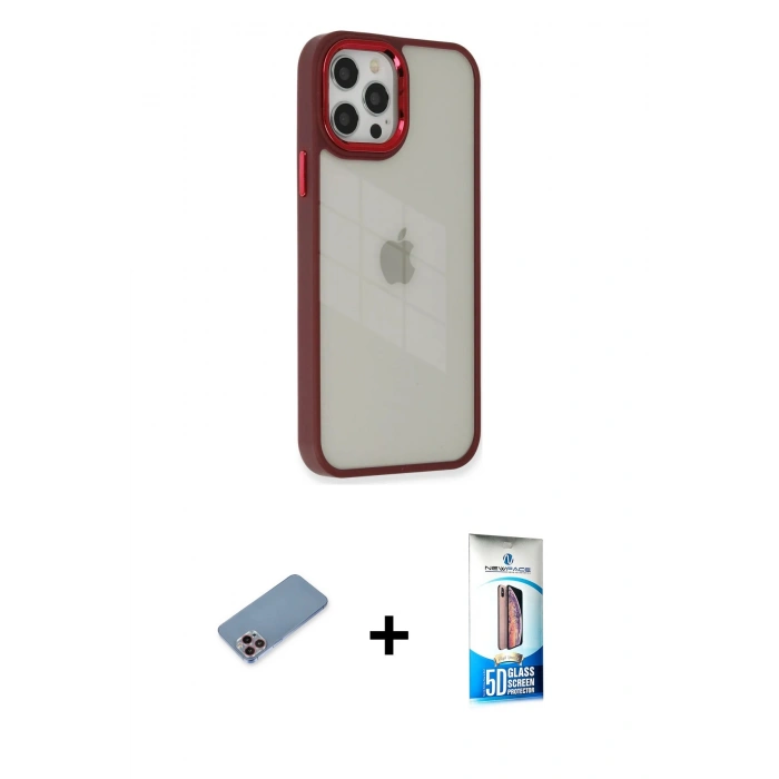 MARSİLYAN™- iPhone 12 Pro Max Kılıf Eksen Doku Prime - Siyah 5D Eko Cam Ekran Koruyucu + Shine Kamera Lens Koruma Cam - PE