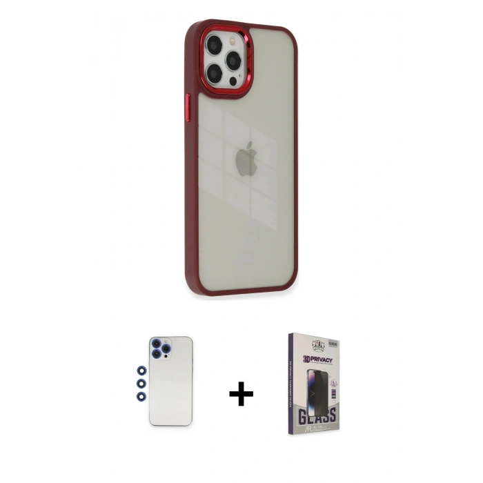 MARSİLYAN™- iPhone 12 Pro Max Kılıf Eksen Doku Prime - Siyah Bilvis Hayalet Cam Ekran Koruyucu + Shine Kamera Lens - LT