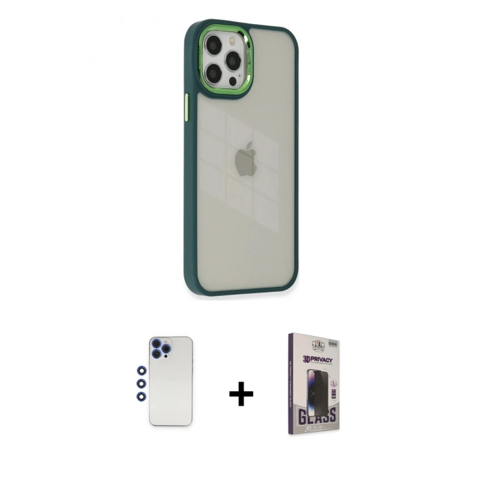 MARSİLYAN™- iPhone 12 Pro Max Kılıf Eksen Doku Prime - Siyah Bilvis Hayalet Cam Ekran Koruyucu + Shine Kamera Lens - LT