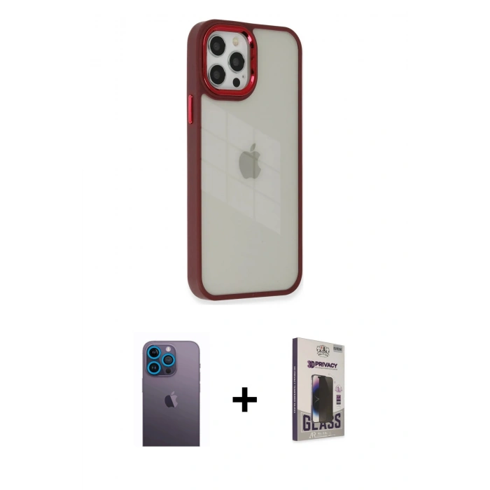 MARSİLYAN™- iPhone 12 Pro Max Kılıf Eksen Doku Prime - Siyah Bilvis Hayalet Cam Ekran Koruyucu + Neon Fosforlu Kamera Lens - MI