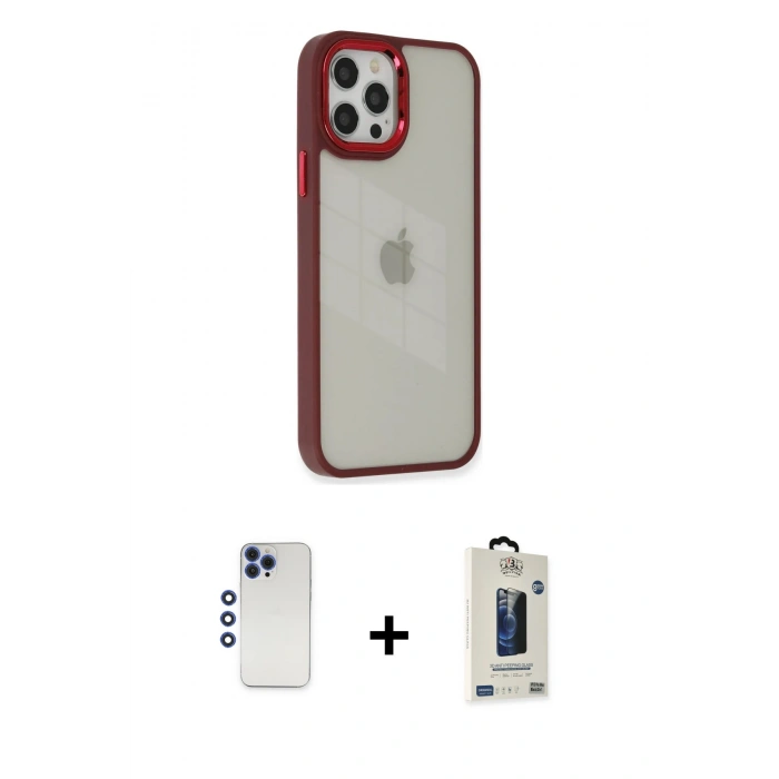 MARSİLYAN™- iPhone 12 Pro Max Kılıf Eksen Doku Prime - Siyah Bilvis Hayalet Cam Ekran Koruyucu + Shine Kamera Lens - LT