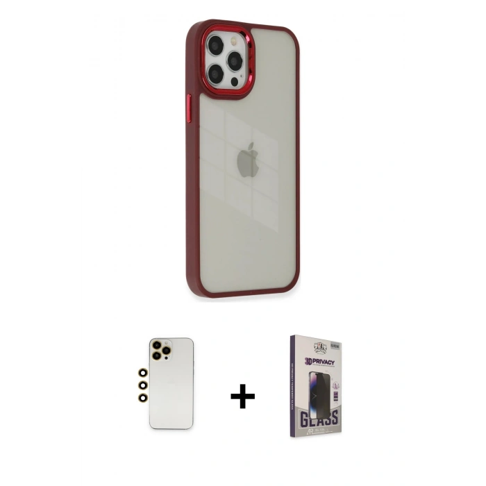 MARSİLYAN™- iPhone 12 Pro Max Kılıf Eksen Doku Prime - Siyah Bilvis Hayalet Cam Ekran Koruyucu + Shine Kamera Lens - GD