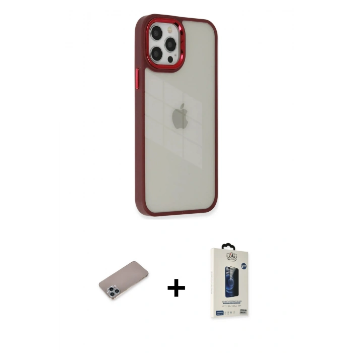 MARSİLYAN™- iPhone 12 Pro Max Kılıf Eksen Doku Prime - Siyah Bilvis Hayalet Cam Ekran Koruyucu + Sierra Blue Shine Kamera Lens Koruma Cam