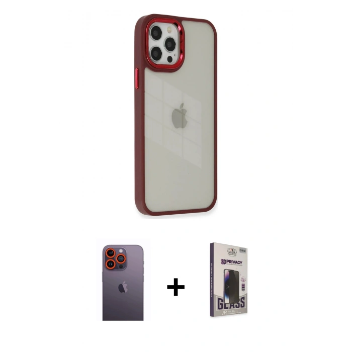 MARSİLYAN™- iPhone 12 Pro Max Kılıf Eksen Doku Prime - Siyah Bilvis Hayalet Cam Ekran Koruyucu + Neon Fosforlu Kamera Lens - TU