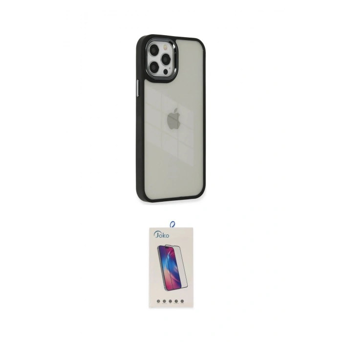MARSİLYAN™- iPhone 12 Pro Max Kılıf Eksen Doku Prime - Siyah Joko 5D Cam