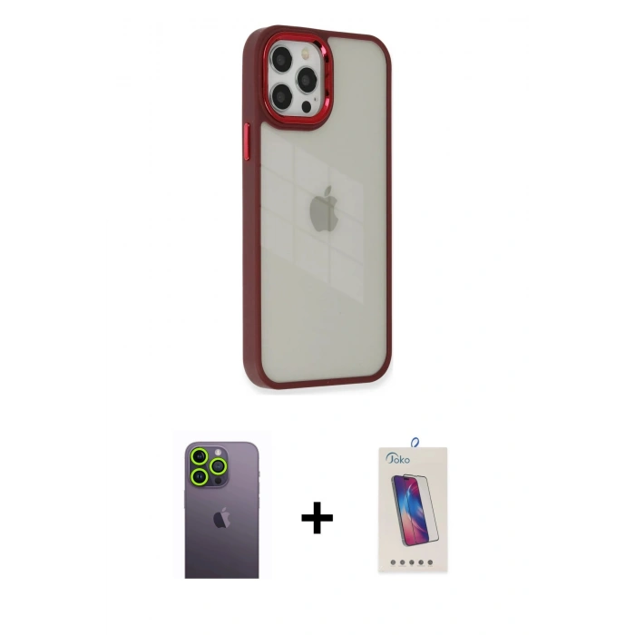 MARSİLYAN™- iPhone 12 Pro Max Kılıf Eksen Doku Prime - Siyah Joko 5D Cam + Neon Fosforlu Kamera Lens - YL