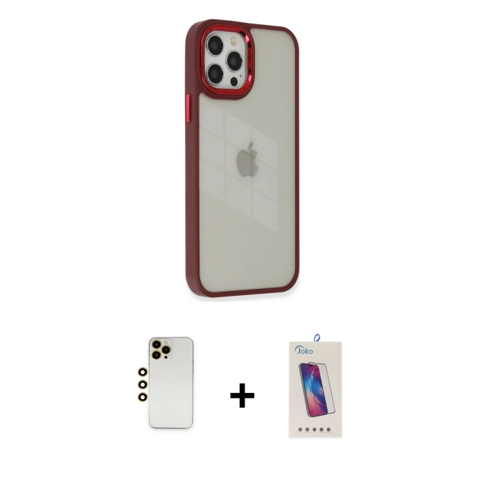 MARSİLYAN™- iPhone 12 Pro Max Kılıf Eksen Doku Prime - Siyah Joko 5D Cam + Shine Kamera Lens - GD