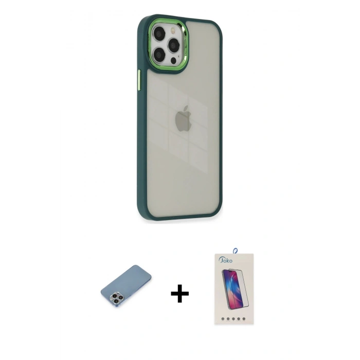 MARSİLYAN™- iPhone 12 Pro Max Kılıf Eksen Doku Prime - Siyah Joko 5D Cam + Shine Kamera Lens Koruma Cam - GI