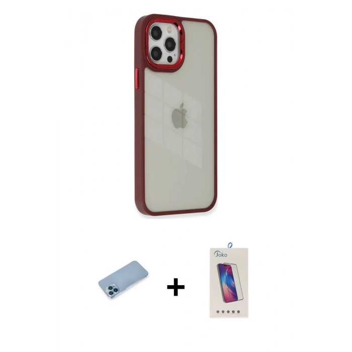MARSİLYAN™- iPhone 12 Pro Max Kılıf Eksen Doku Prime - Siyah Joko 5D Cam + Shine Kamera Lens Koruma Cam - MI