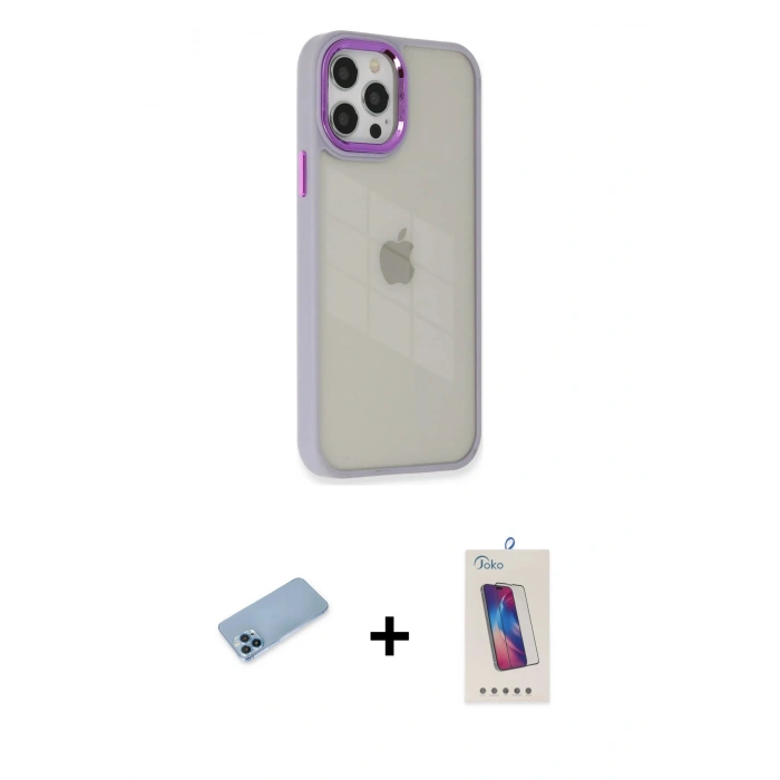 MARSİLYAN™- iPhone 12 Pro Max Kılıf Eksen Doku Prime - Siyah Joko 5D Cam + Shine Kamera Lens Koruma Cam - MI