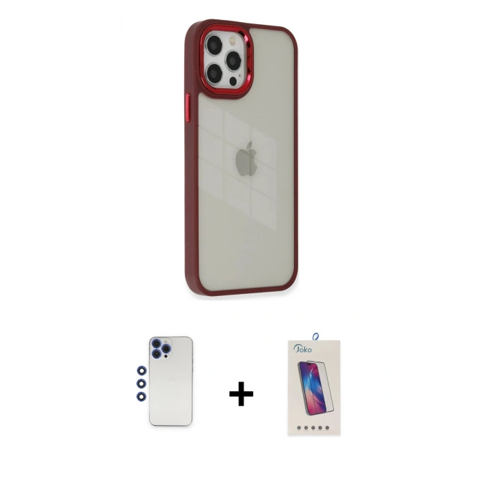 MARSİLYAN™- iPhone 12 Pro Max Kılıf Eksen Doku Prime - Siyah Joko 5D Cam + Shine Kamera Lens - LT