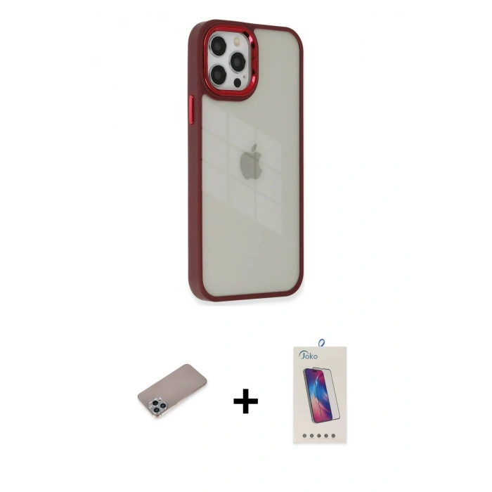 MARSİLYAN™- iPhone 12 Pro Max Kılıf Eksen Doku Prime - Siyah Joko 5D Cam + Shine Kamera Lens Koruma Cam - SABE