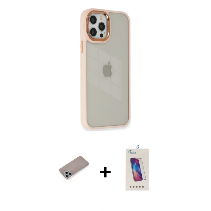 MARSİLYAN™- iPhone 12 Pro Max Kılıf Eksen Doku Prime - Siyah Joko 5D Cam + Shine Kamera Lens Koruma Cam - SABE