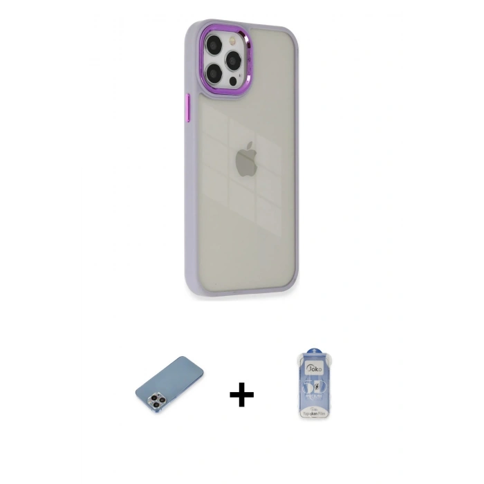 MARSİLYAN™- iPhone 12 Pro Max Kılıf Eksen Doku Prime - Siyah Joko Magic 5D Cam + Shine Kamera Lens Koruma Cam - GI