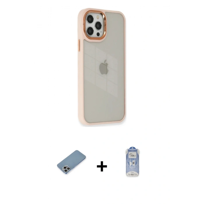 MARSİLYAN™- iPhone 12 Pro Max Kılıf Eksen Doku Prime - Siyah Joko Magic 5D Cam + Shine Kamera Lens Koruma Cam - GI