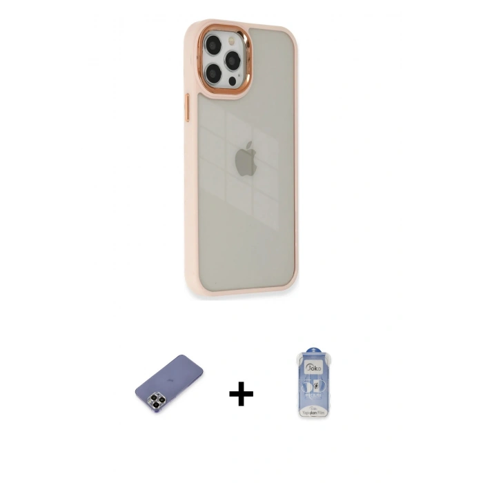 MARSİLYAN™- iPhone 12 Pro Max Kılıf Eksen Doku Prime - Siyah Joko Magic 5D Cam + Metal Kamera Lens Koruma Cam - GD