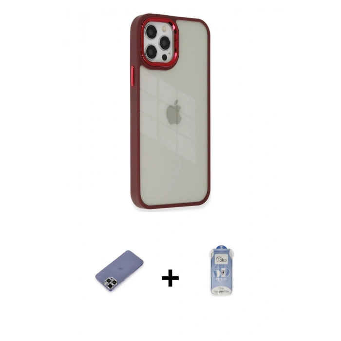 MARSİLYAN™- iPhone 12 Pro Max Kılıf Eksen Doku Prime - Siyah Joko Magic 5D Cam + Metal Kamera Lens Koruma Cam - GD