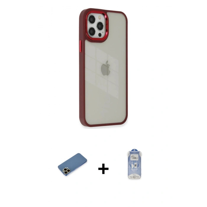 MARSİLYAN™- iPhone 12 Pro Max Kılıf Eksen Doku Prime - Siyah Joko Magic 5D Cam + Gold Shine Kamera Lens Koruma Cam