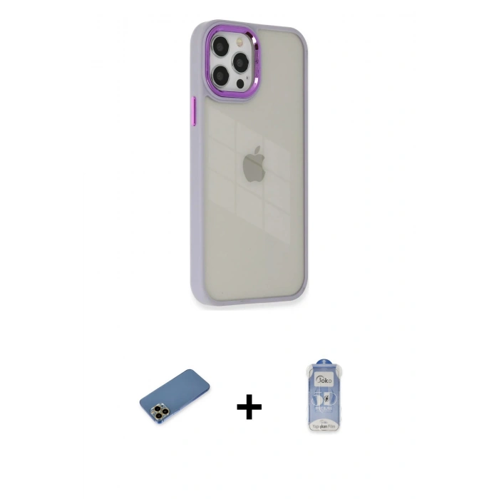 MARSİLYAN™- iPhone 12 Pro Max Kılıf Eksen Doku Prime - Siyah Joko Magic 5D Cam + Gold Shine Kamera Lens Koruma Cam