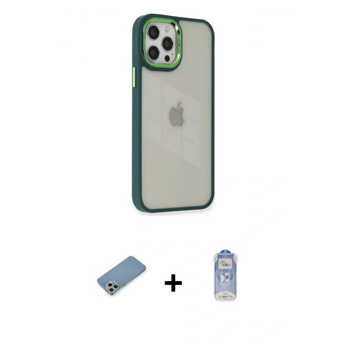 MARSİLYAN™- iPhone 12 Pro Max Kılıf Eksen Doku Prime - Siyah Joko Magic 5D Cam + Shine Kamera Lens Koruma Cam - GS