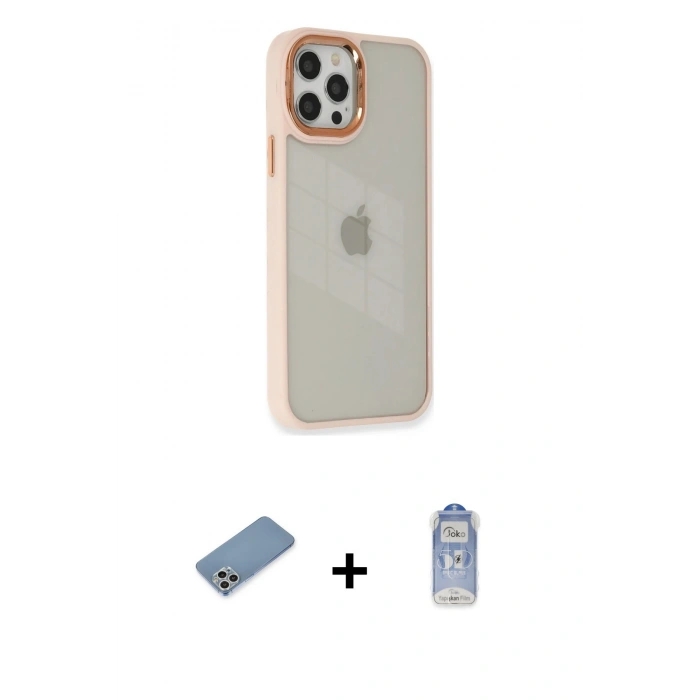 MARSİLYAN™- iPhone 12 Pro Max Kılıf Eksen Doku Prime - Siyah Joko Magic 5D Cam + Shine Kamera Lens Koruma Cam - GS