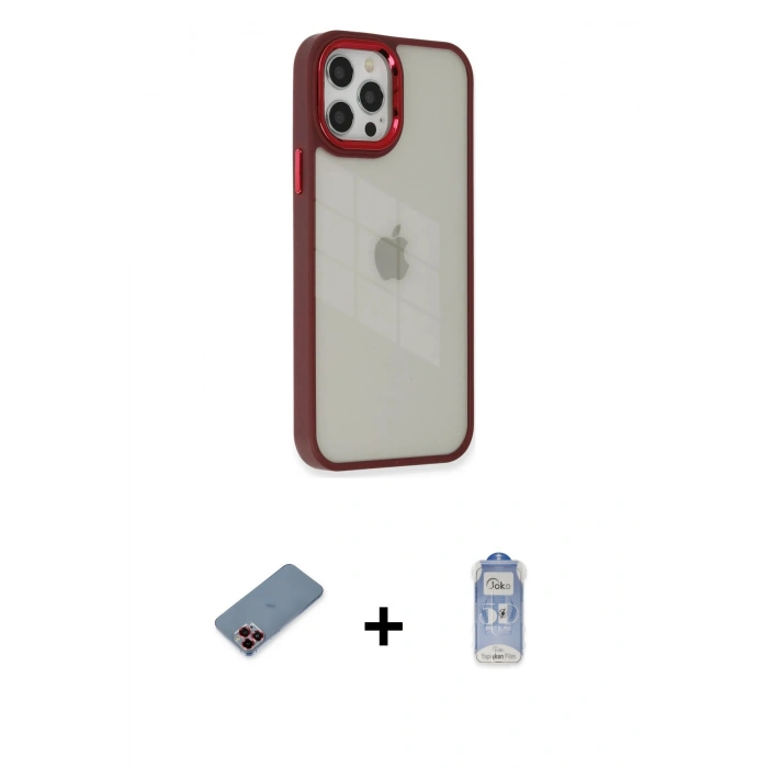 MARSİLYAN™- iPhone 12 Pro Max Kılıf Eksen Doku Prime - Siyah Joko Magic 5D Cam + Metal Kamera Lens Koruma Cam - KI