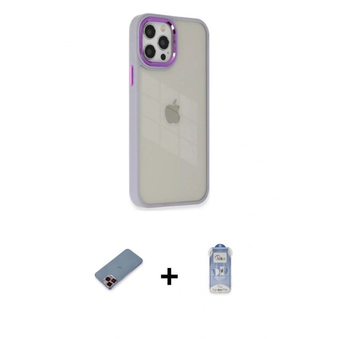 MARSİLYAN™- iPhone 12 Pro Max Kılıf Eksen Doku Prime - Siyah Joko Magic 5D Cam + Metal Kamera Lens Koruma Cam - KI