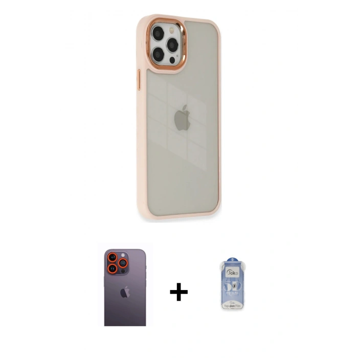 MARSİLYAN™- iPhone 12 Pro Max Kılıf Eksen Doku Prime - Siyah Joko Magic 5D Cam + Neon Fosforlu Kamera Lens - TU